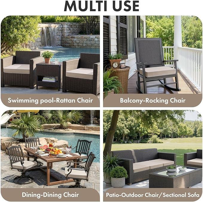 MIULEE Beige Outdoor Chair Cushions Set of 2, 22x22x3 Inch Waterproof Patio Seat Cushions for Outdoor Furniture Couch Sofa, 3 Year Color Fastness High Density Foam with Adjustable Ties