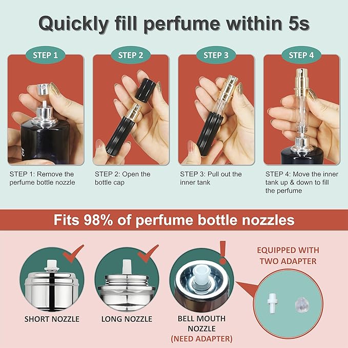 Perfume Travel Refillable Bottle Cologne Portable Atomizer Fragrance Scent Sprayer Pump Fill from Bottom Mini Pocket Size 5ml for Travel Essentials & Best Gift (Red)