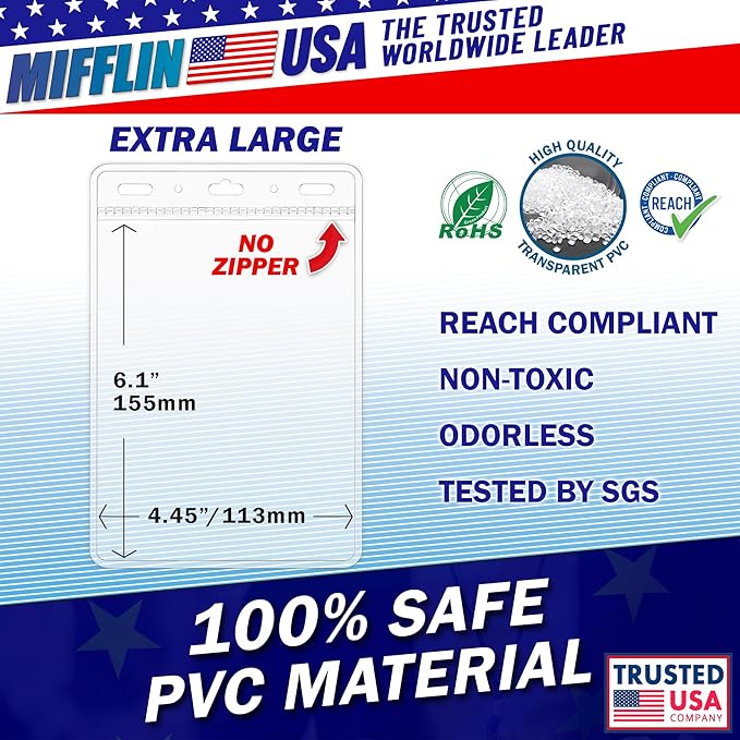 Mifflin-USA Passport & Card Holders (Clear, 4x6 Inches, 10 Pack), Extra Large ID Name Badge Holder, Zipperless Vertical Plastic Card Holders