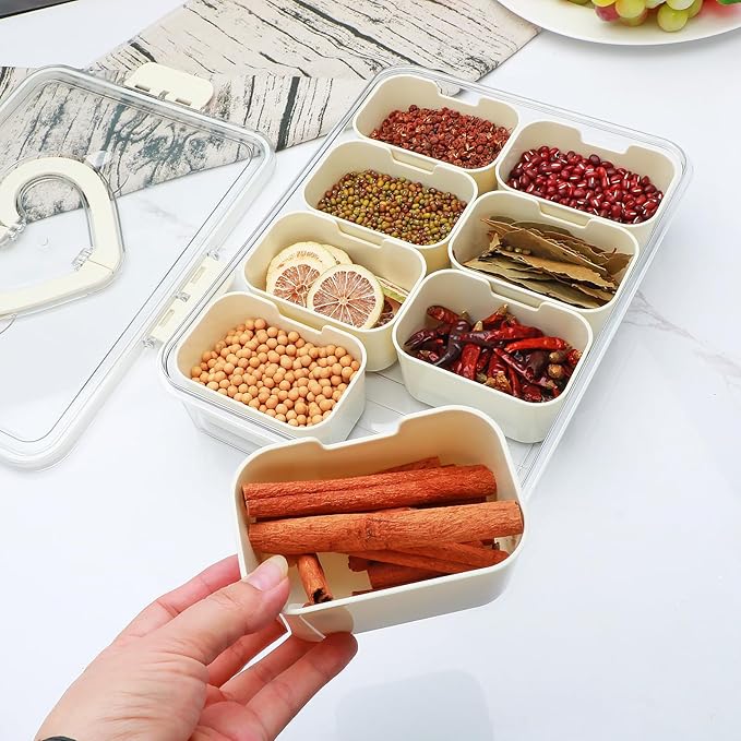 XING-RUIYANG Divided Serving Tray with Lid and Handle,Snackle Box Containers with 8 Compartment,Portable Snack Serving Platters Reusable Storae Organizer for Fruits,Nuts,Candy,Party,Picnic,Veggies
