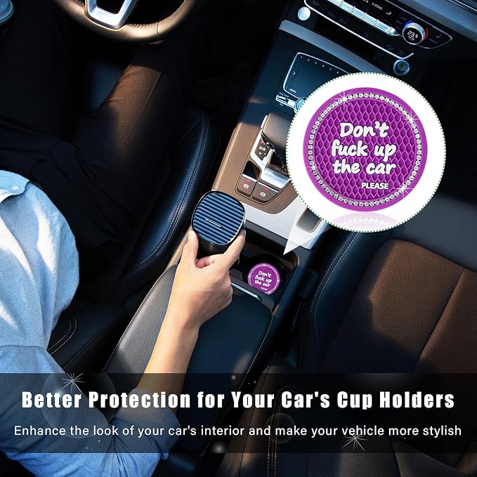 Ziciner 2 Pack Bling Car Cup Holder Coaster, 2.75 Inch Anti-Slip Auto Insert Cup Coaster, Crystal Car Drink Cup Mat Perfect for Women Girls, Universal Interior Decor Accessories (Purple)