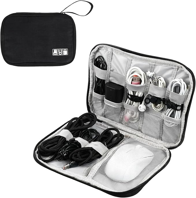 Electronics Organizer Travel Case with 6 Cable Ties, Travel Cord Organizer, Portable Waterproof Cable Organizers Storage Bag Charger Cord Organizers for Charger Phone Earphone Electronic
