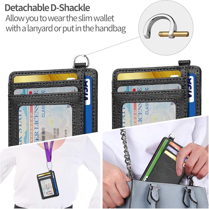Slim Minimalist Front Pocket Wallet, RFID Blocking Credit Card Holder Wallet with Detachable D-Shackle for Men Women