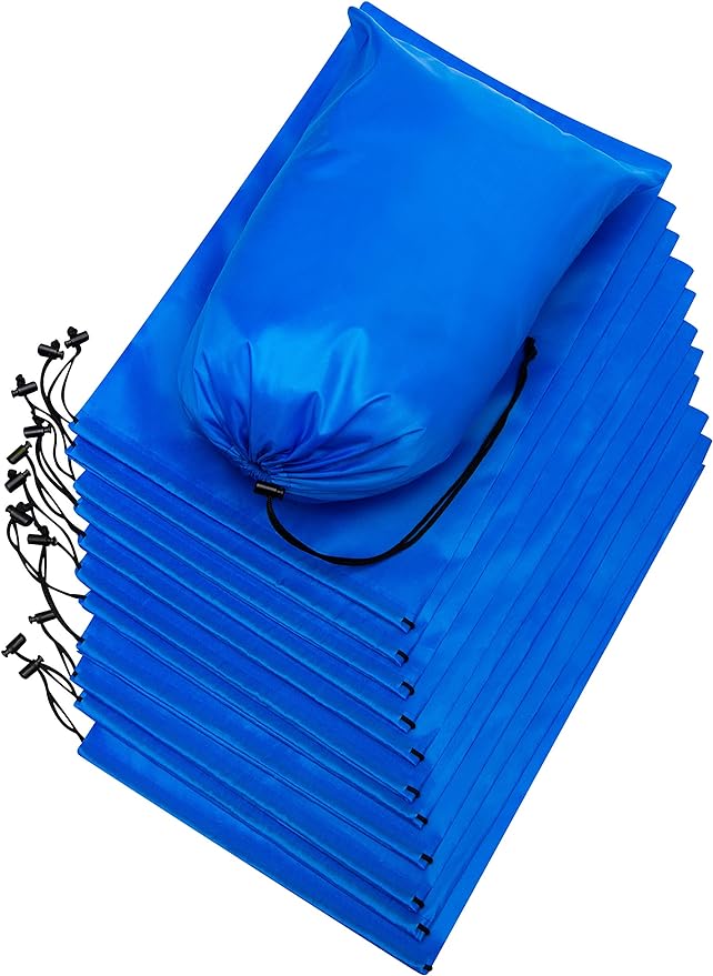 PALTERWEAR Drawstring Pouch with Toggle (10 x 15 Inch, 12 Pack, Blue) Nylon Cinch Bag for Travel, Gym and Storage