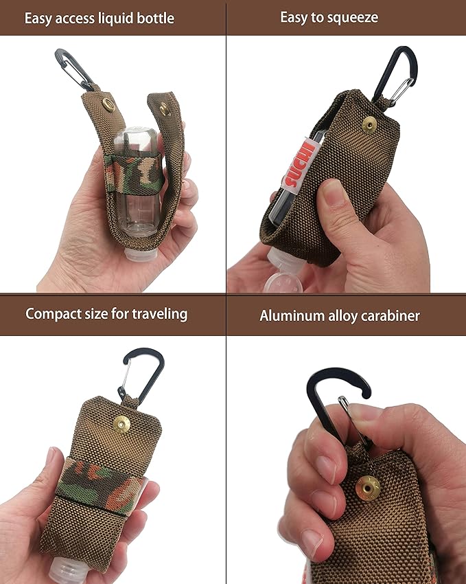 Travel Size Hand Sanitizer Holder,Bottle Case and Carabiner Carrier bag-Portable Mini Waist Bag for Liquids Clip On Backpack and Purse - Not Include Empty 60ml/ 2 oz bottle. (2 Pack) Oliver And Black