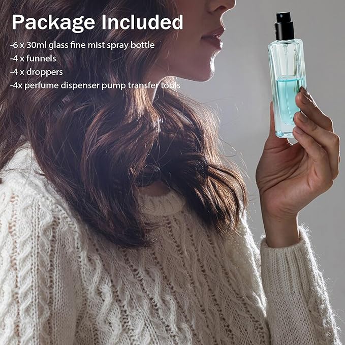 YU FENG 6 Pack Clear Glass Perfume Sprayer Bottle, 30ml Portable Perfume Fine Mist Sprayer, Empty Refillable Travel Perfume Bottle