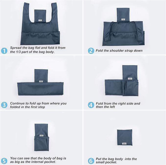 Large Reusable Bags Shopping Washable Foldable 6 Pack Grocery Bags Heavy Duty Lightweight Folding Gift Tote Bags Durable Polyester Gray