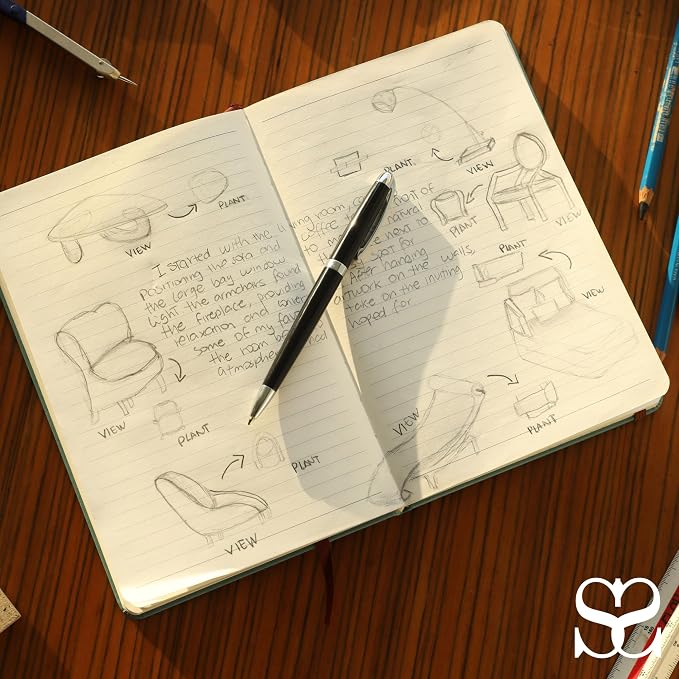SETTINI® Lined Journal - Sleek Teal Journal for Writing Gift Set - Hardcover Vegan Leather, Includes Luxury Pen in a Unique Pen Holder, 192 Pages, 6 x 8.5 inches, Fathers Day Gift