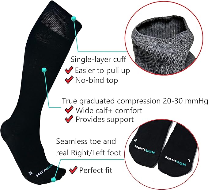 Wide Calf Compression Socks for Men and Women, Extra Large Knee High Cotton Socks