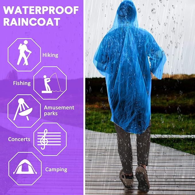 Pasimy 150 Pcs Disposable Rain Ponchos Bulk for Adults Emergency Ponchos with Hood for Man Women Travelling Camping Hiking