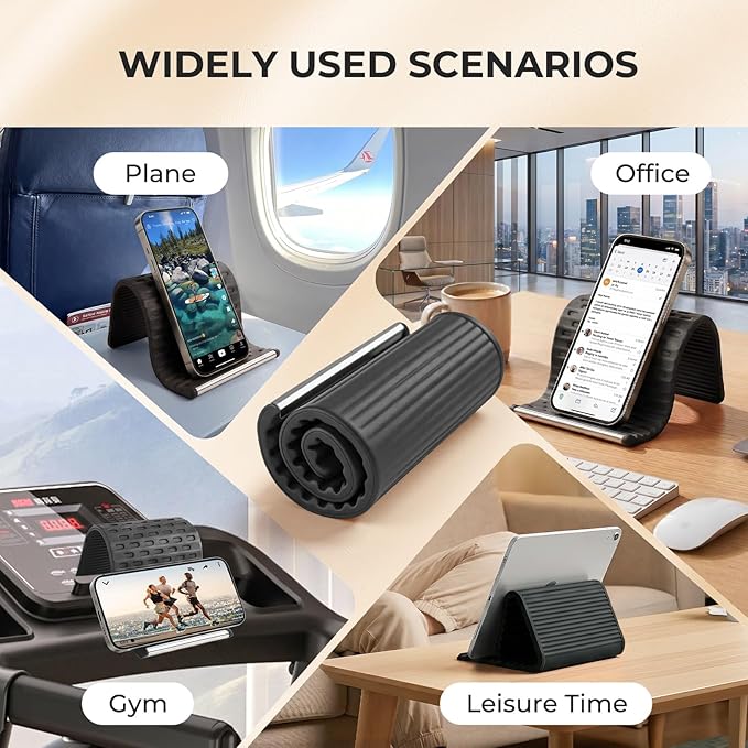 SEANCHEER 2026 Portable Foldable Phone Stand,Flexible Silicone Aluminum Phone Holder, Hands Free Adjustable,Anti-Slip&Scratch Cellphone Desk Travel Stands for iPhone,Tablet,Laptop