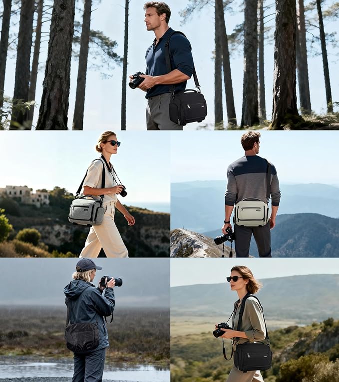 RAINSMORE Waterproof Camera Bag with Tripod Holder for Canon, Sony, Nikon, and Fujifilm – Small Sling Camera Case for Photographers, Beige