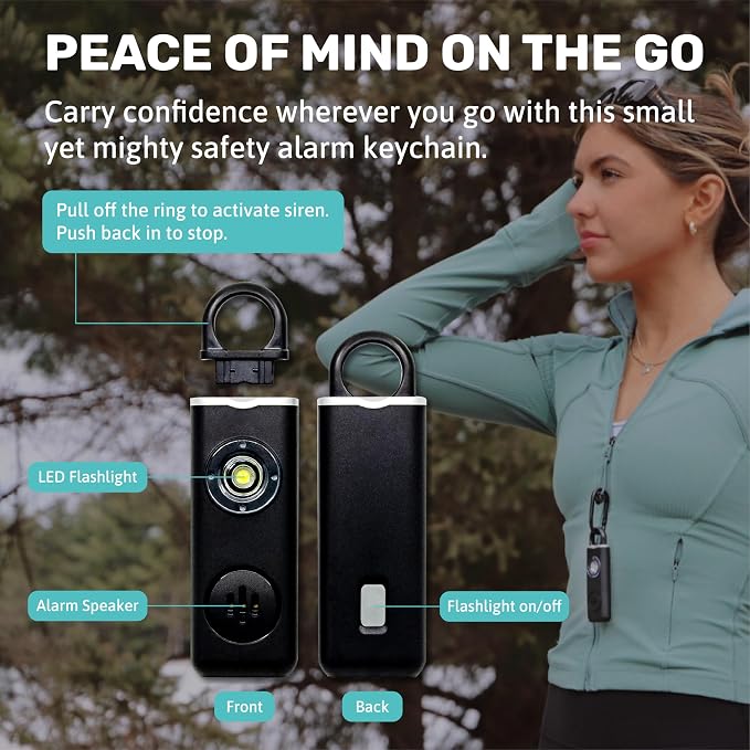 Elos Personal Alarm Keychain for Women & for Seniors Pull pin, LED Light, 130db Siren, Hand held Safety Alarms, Pocket Alarm Protection for Emergency (Smoky Black)