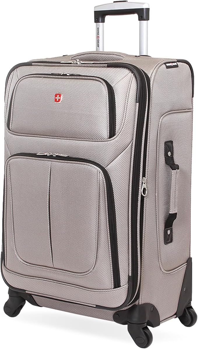 SWISSGEAR Sion Softside Expandable Spinner Luggage Durable Lightweight Travel Suitcase, Pewter, Checked-Medium