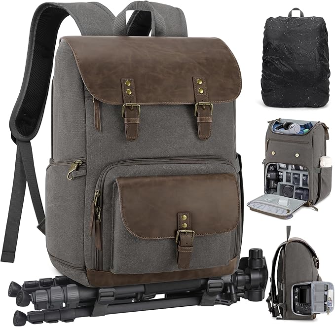 RAINSMORE Camera Bag Professional for DSLR/SLR Mirrorless Waterproof 15.6 Inch Laptop Photography Backpack with Side Access Rain Cover Tripod Holder Large Anti-Theft Camera Backpacks for Photographers