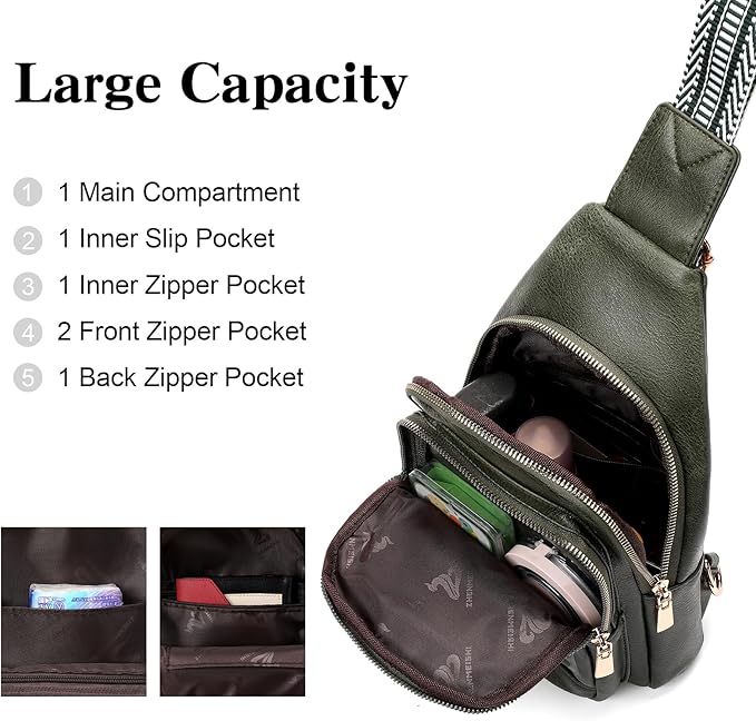 GAEKEAO Sling Bag for Women Crossbody Bags Vegan Leather Fanny Pack Chest Trendy Shoulder Bag for Travel Everyday Vacation