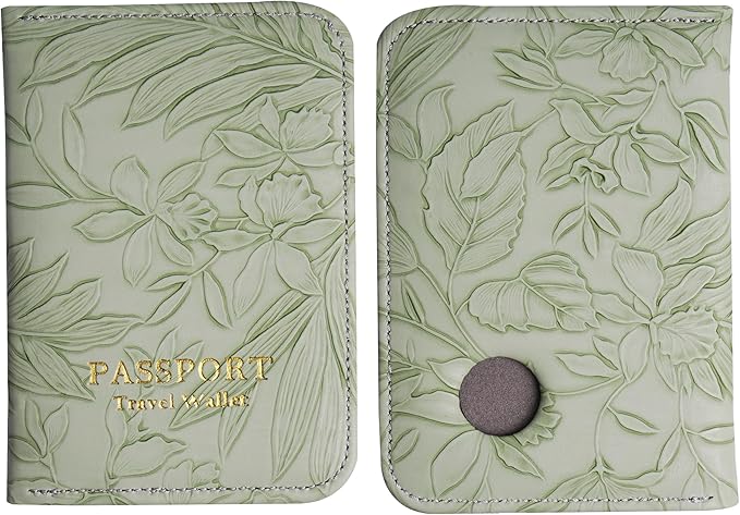 lizimandu Passport Holder with Airtag Slot, Airtag Passport Wallet for Men Women, Slim Leather Passport Holder Case Family for Travel Anti-Lost(1-Carved Green)