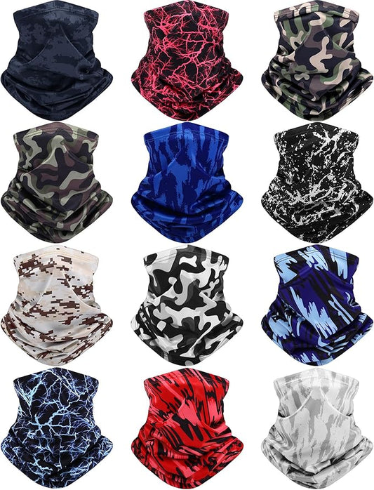 Cuffbow 12 Pack Neck Gaiters Face Mask Balaclava for Men Women Cooling Neck Gaiter Summer UV Protection Scarf