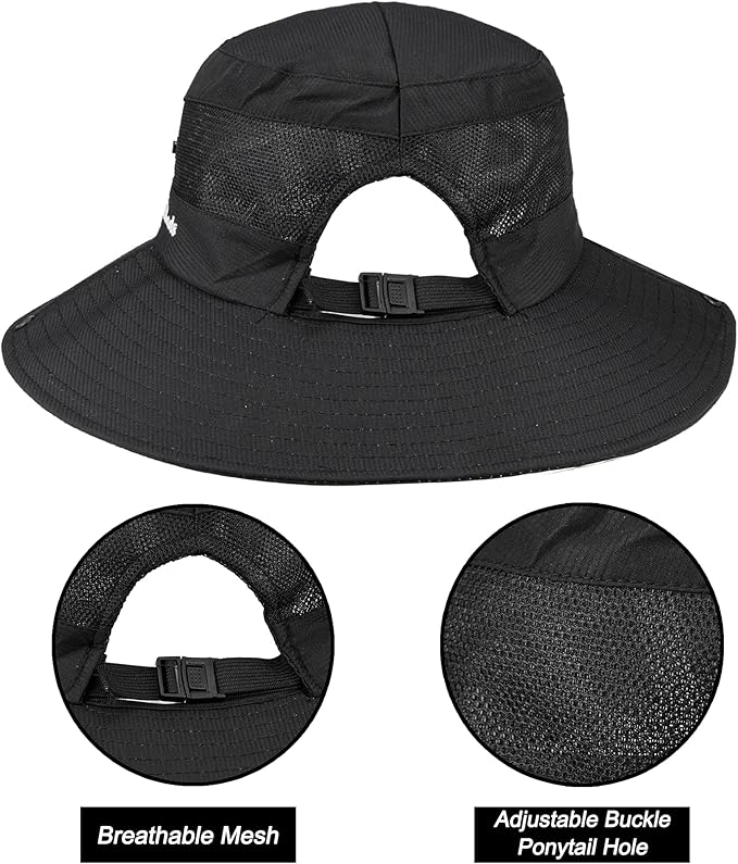 Women's Summer Sun-Hat Ponytail - Outdoor UV-Protection Mesh Wide Brim Foldable Hat with Ponytail Hole
