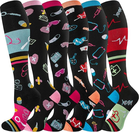 cerpite Compression Socks for Women & Men 6 Pairs Knee High Compression Socks 20-30 mmhg Best for Running,Nurse,Travel