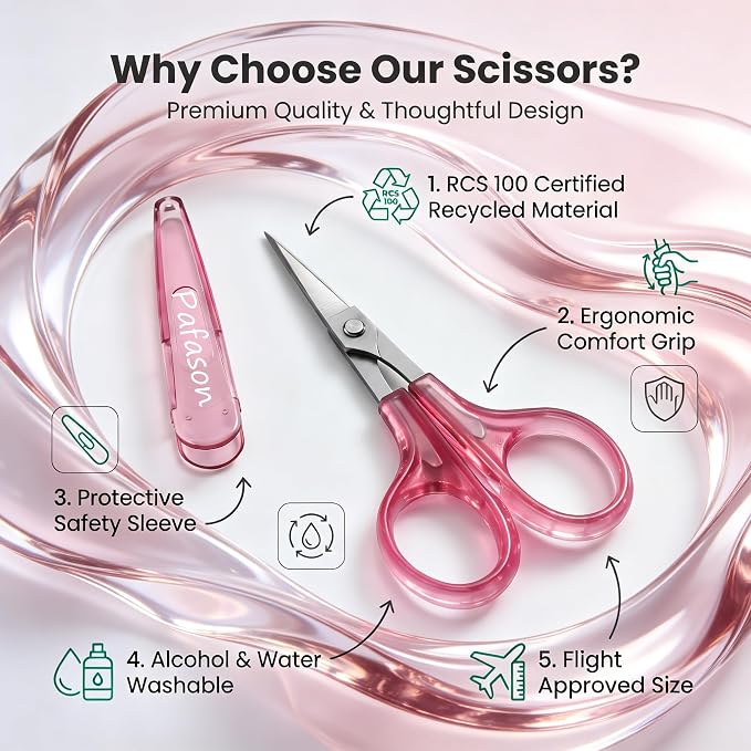 PAFASON Small Travel Embroidery Scissors Set Curved Straight Tip All Purpose for Quilting Sewing Knitting Crafting Cross Stitch Crochet Thread Yarn Paper Fabric Detail Multipurpose Cutting Safety Case