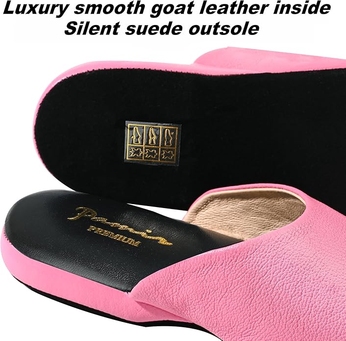 PAMIR Women's Hand-Turned Scuffs, Genuine Leather Indoor House Slippers with Memory Foam