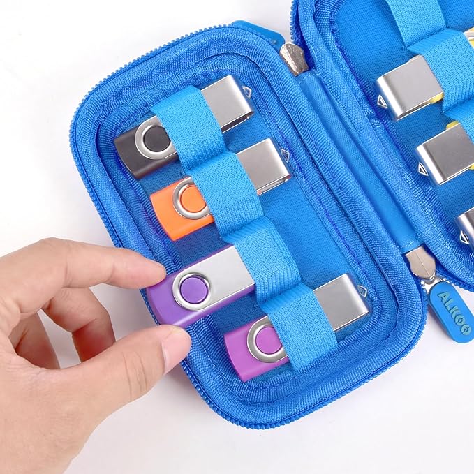 USB Flash Drive Case, SD Card Holder Compatible with Thumb Drive, Memory Cards, SDXC SDHC Storage Bag, Electronic Accessories Organizer for SanDisk for Samsung for Inland (Sky Blue)
