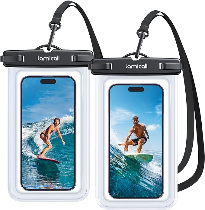 Lamicall Waterproof Phone Pouch Case - [2 Pack][Easy Lock & Heavy Duty] IPX8 Water Proof Cell Phone for Beach, Swimming Equipment Bags for iPhone 17 16 15 14 13 12 Pro Max Plus, Galaxy S25, 4-7"