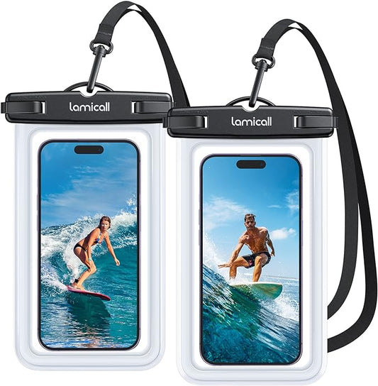 Lamicall Waterproof Phone Pouch Case - [2 Pack][Easy Lock & Heavy Duty] IPX8 Water Proof Cell Phone for Beach, Swimming Equipment Bags for iPhone 17 16 15 14 13 12 Pro Max Plus, Galaxy S25, 4-7"