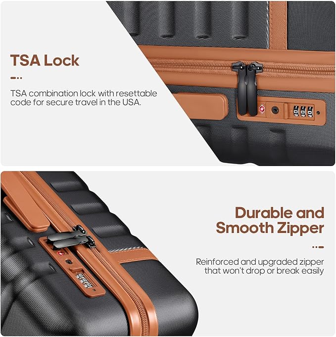 UKEIN Luggage Sets 3 Piece, PC Hardside Checked Luggage 24 Inch With Spinner Wheels with TSA Lock, Large Suitcase Set With Travel Backpack for Men (Black, 3 piece set (24inch))