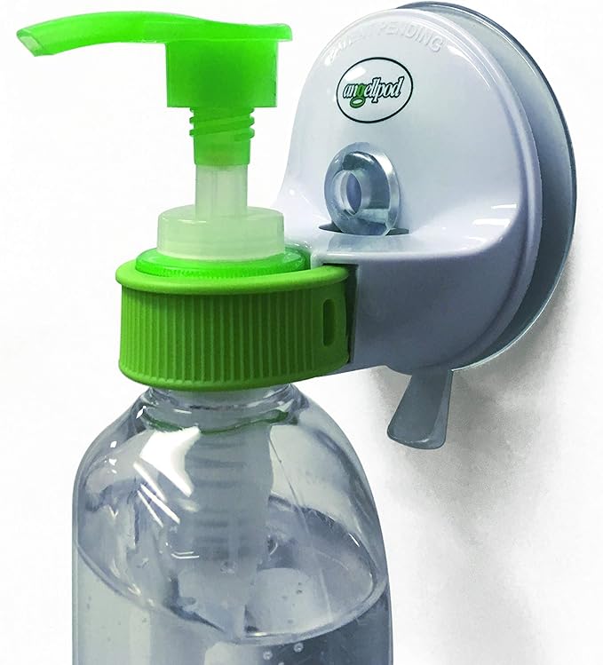 Original AngellPod® Repositionable Wall Mount Hand Sanitiser Pump Bottle Holder for Any Size Bottle. Hand sanitizer, soap, Shampoo, Cream Dispenser Holder. Suction-Cup + Self-Adhesive = NO Tools.
