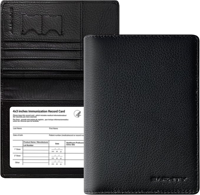 Genuine Leather Passport Holder Wallet Cover Gift for Women and Men-Gifts for Dad from Daughte-Travel Essentials Rfid Passport document Holder with Zipper Slot (Black)