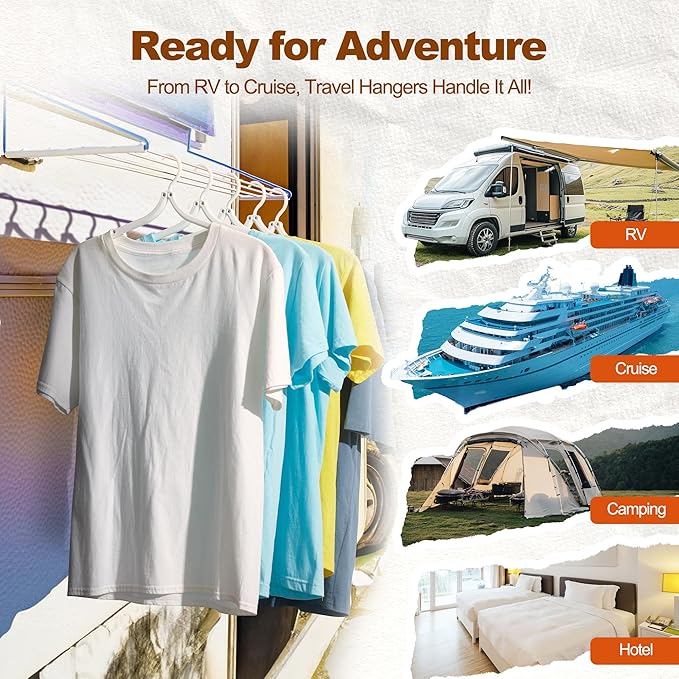 HOUSE DAY 20 Pack Travel Hangers with Clips, Cruise Essentials 2026, White Foldable Hangers for Pants Skirt, Lightweight Portable Collapsible Clothes Hangers Space Saving Set for Hotel, RV, Dorm