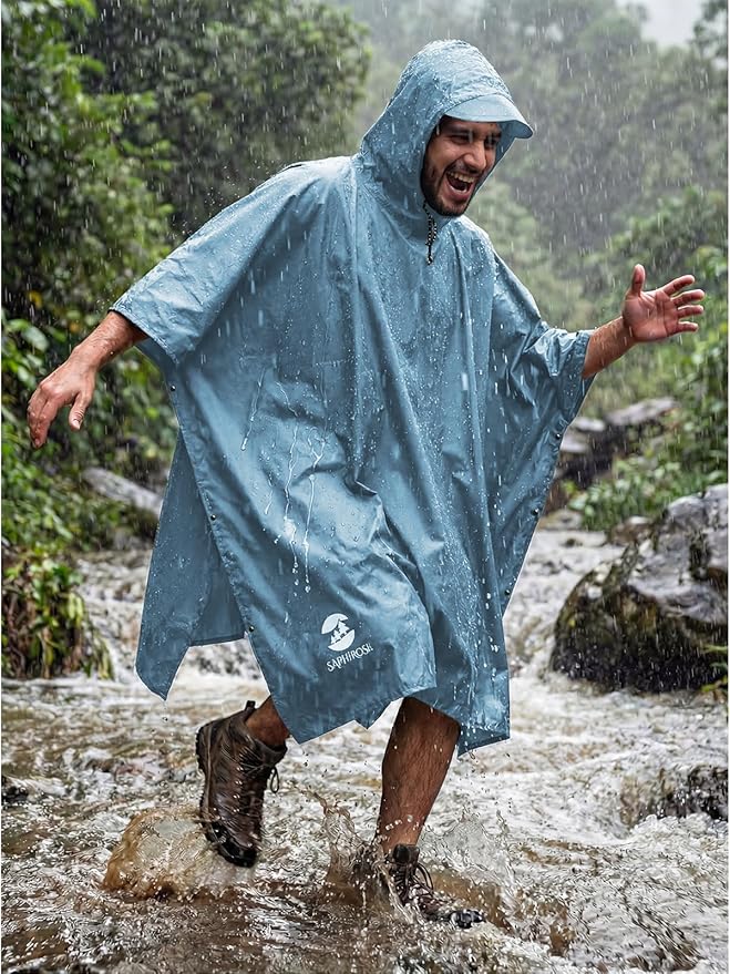 SaphiRose Hooded Rain Poncho Waterproof Raincoat Jacket for Men Women Adults