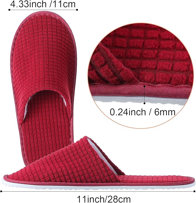 Geyoga 12 Pair House Slipper for Guest Non Slip Disposable Slipper for Travel Washable Reusable Closed Toe Hotel Bridesmaid Indoor Spa Wedding Party Shoeless Home