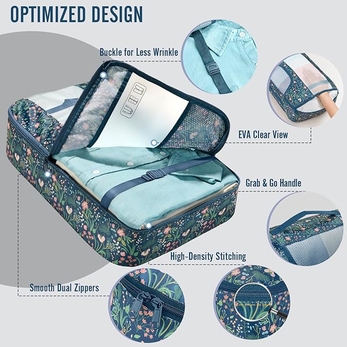 Veken 10 Set Packing Cubes for Travel Essentials,Anti-Wrinkle Buckled Suitcase Organizer for Shoe & Toiletry Bag,Carry On Luggage Bag for Airplane & College Dorm Room Accessories,Women Men Gifts
