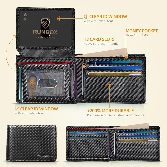 RUNBOX Wallet for Men -Slim Rfid Leather Mens Bifold Novelty Wallets 2 ID Window With Gift Box Men's Accessories | Slim