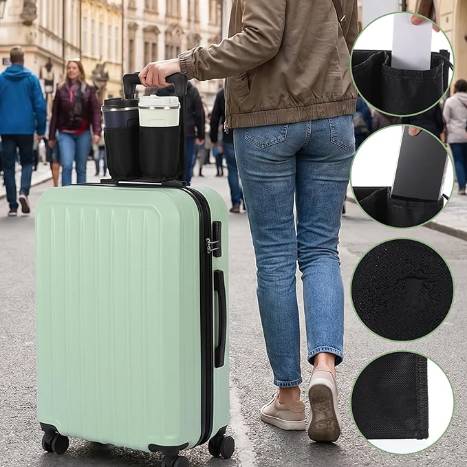 Luggage Travel Cup Holder Luggage Cup Holder for Suitcases Adjustable Free Hand Drink Carrier Hold Two Coffee Mugs Fits Roll on Suitcase Handles Gifts for Flight Attendants Travel Accessories, Black