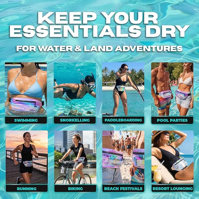 DRENCH Iridescent Waterproof Fanny Pack | Submersible Dry Bag Waist Pouch for Swimming, Snorkeling & Kayaking | Waterproof Phone Case & Underwater Phone Holder for Beach, Pool Parties & Travel