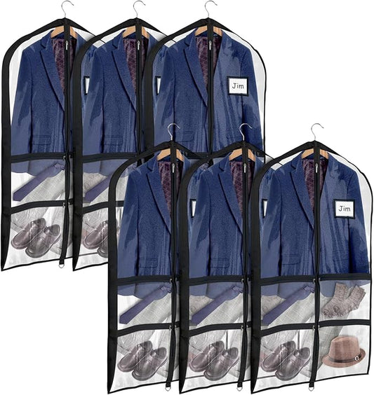 Univivi Clear Black PVC Dance Costume Bags Garment Bag 40 Inch for Dance Competitions, with 4 Medium Clear Zipper Pockets and 1 Large Back Zippered Pocket [Upgraded Version] (40'' x 24'' 6 Pack)