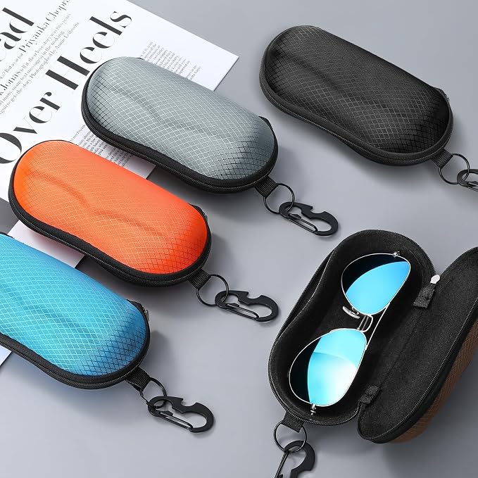 MoKo Semi Hard Shell Sunglasses Case, Unisex Protective Eyeglass Case Glasses Case Holder with Metal Hanging Hook