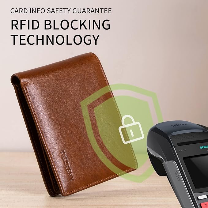 Sigtrenx Leather Wallets for Men, Genuine Leather Mens Wallets Bifold Rfid Blocking with 2 ID Windows
