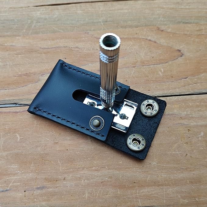 Handmade Leather Safety Razor Cover, Double Edge Head Case, Travel Protection Accessory (Black)