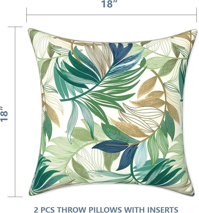 LVTXIII Outdoor/Indoor Throw Pillows, Decorative Patio Accent Pillows, Fluffy Water Repellent Garden Cushions for Home Patio Coach Sofa Use, 18×18 Inch, Pack of 2, Lush Leaf Green
