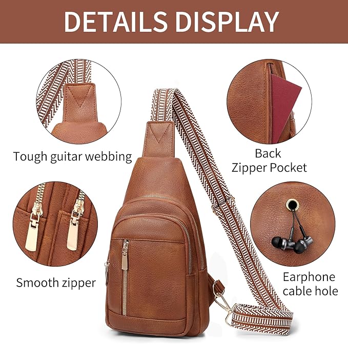 GAEKEAO Sling Bag for Women Crossbody Bags Vegan Leather Fanny Pack Chest Trendy Shoulder Bag for Travel Everyday Vacation