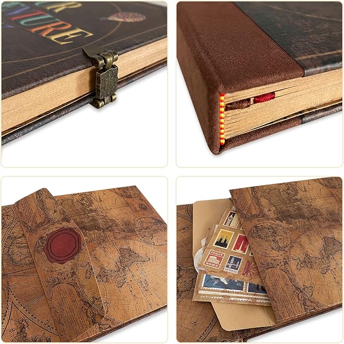Our Adventure Book Retro Vintage, DIY Scrapbook Photo Album Travel Diary, Multipurpose Guestbook Memory Journal, Ideal Gift for Wedding Anniversary Travel Baby Friends Souvenir Keepsake