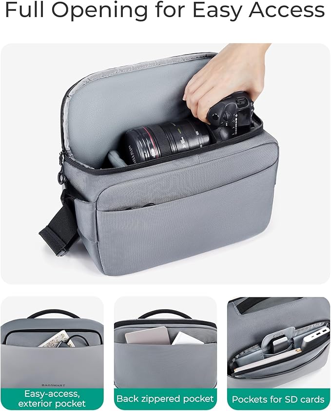 BAGSMART Camera Sling Bag, Small Camera Bags for Photographers with Tripod Holder, Waterproof DSLR/SLR/Mirrorless Camera Bags Crossbody with Rain Cover, Compatible with Canon Sony Nikon, Beige