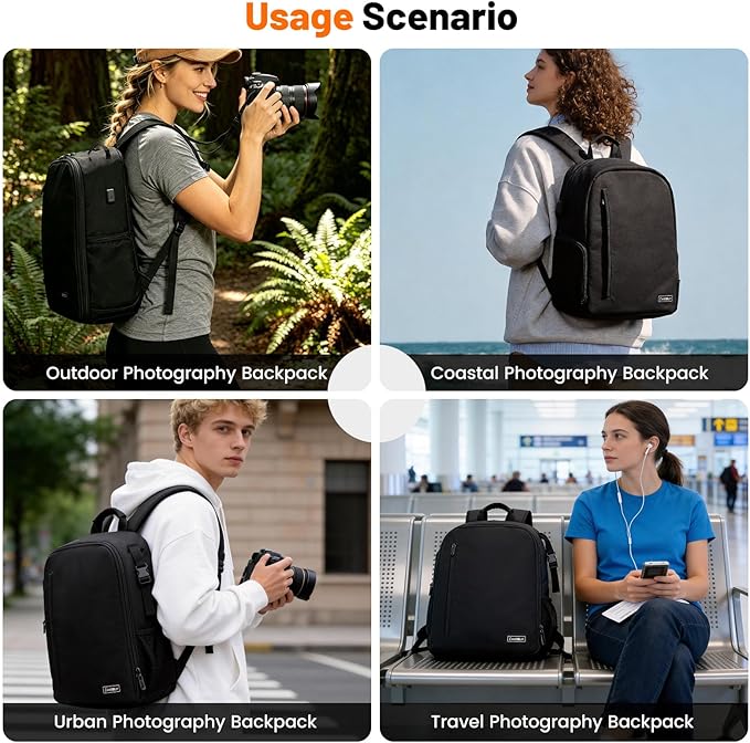 Cwatcun Professional Camera Backpack - Waterproof DSLR/SLR/Mirrorless Camera Case - Compatible with Sony, Canon, Nikon - Large Black