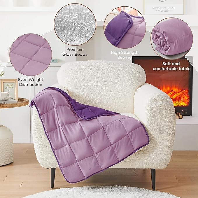 Purple Weighted Lap Blanket for Adults 5lbs, 24"x29" Cooling Heavy Throw Blanket, Portable Travel Weighted Blankets, Soft Small Blankets Gifts for Sleeping