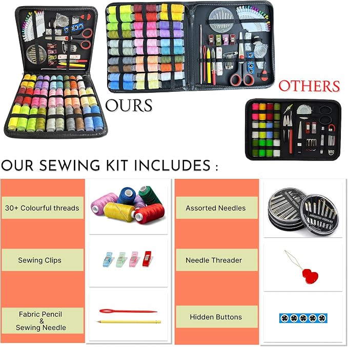 Gemsy Sewing Kit Box | Tailoring Tools Combo with Accessories, Scissors, Thread, Needles, Measuring Tape | Sui Dhaga Portable, Stitching Items Box for Home, Ladies, Multipurpose, Travel (Traditional)